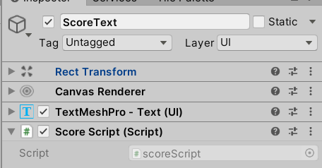 Components of UI gameobject