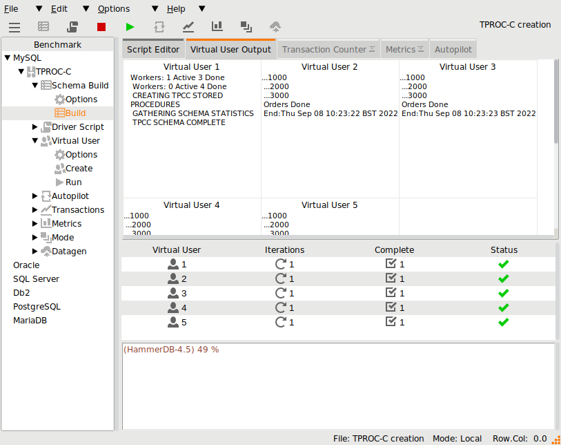 HammerDB MySQL build