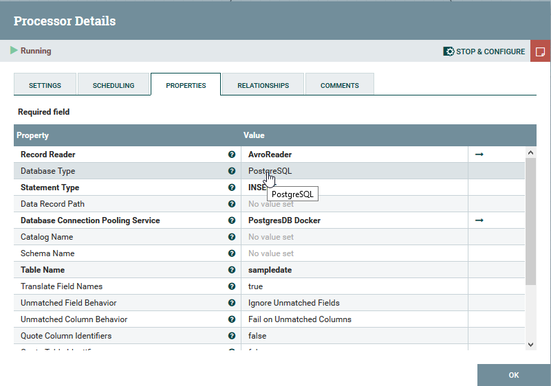 PutDatabaseRecord processor