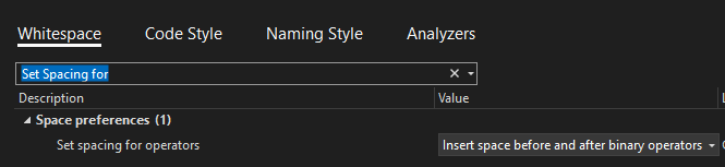 spacing for binary operators