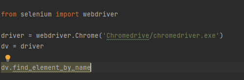 Error: Unresolved attribute reference 'find_element_by_name' for class 'WebDriver