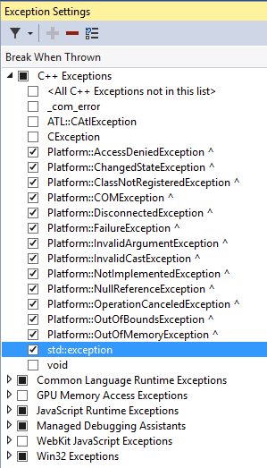 Exceptions Settings