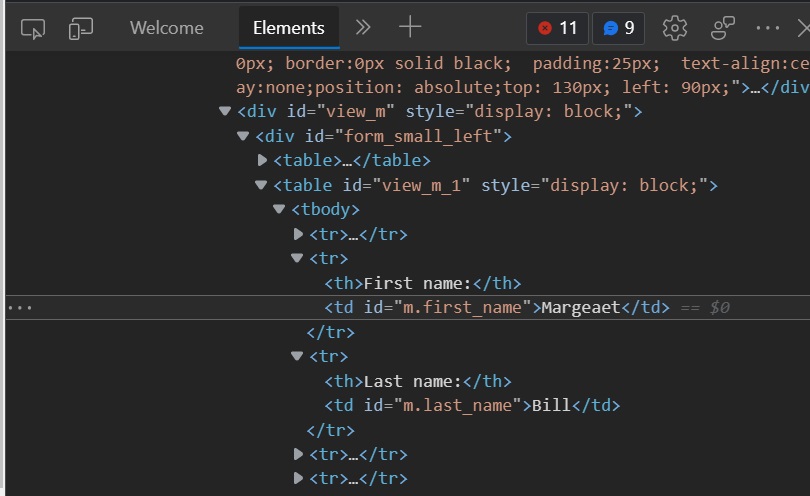 Table markup