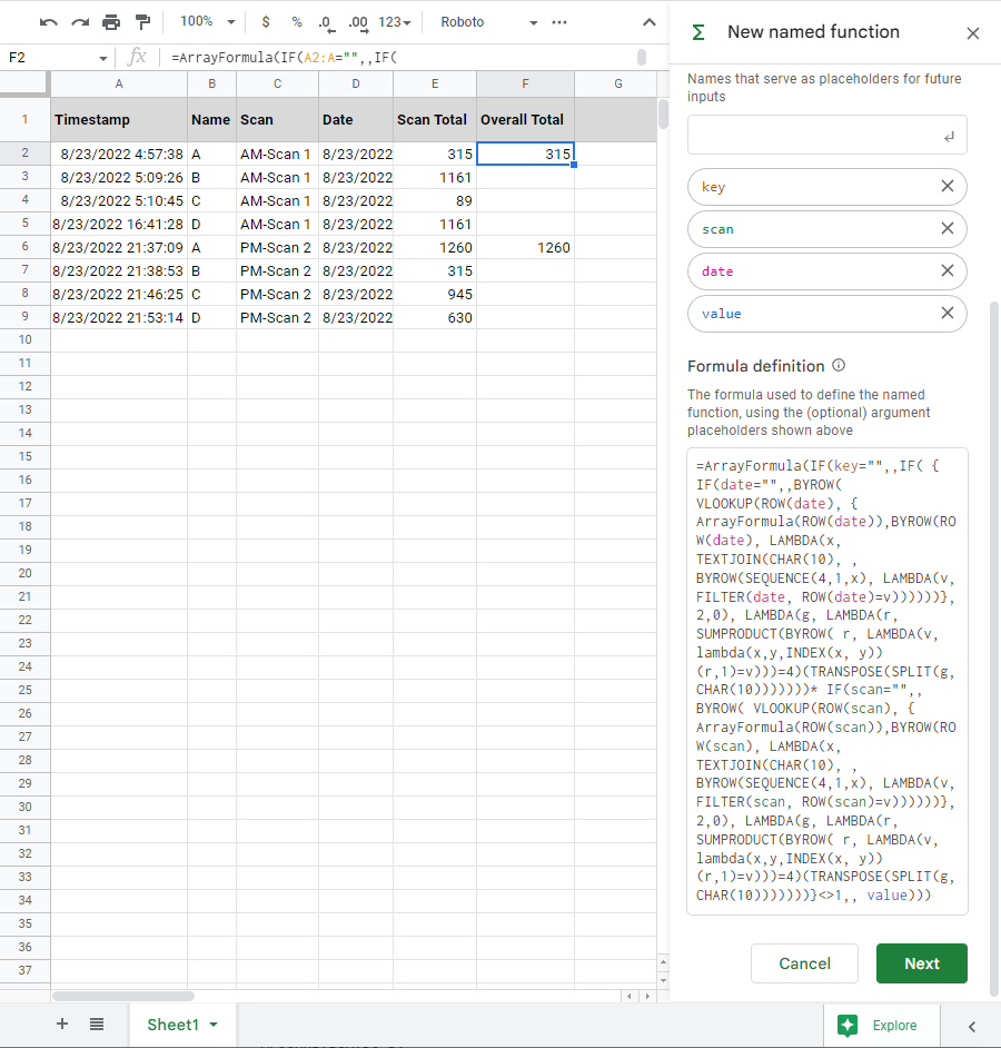 using Google Sheets new formulas