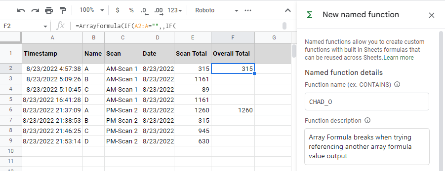 using Google Sheets new formulas