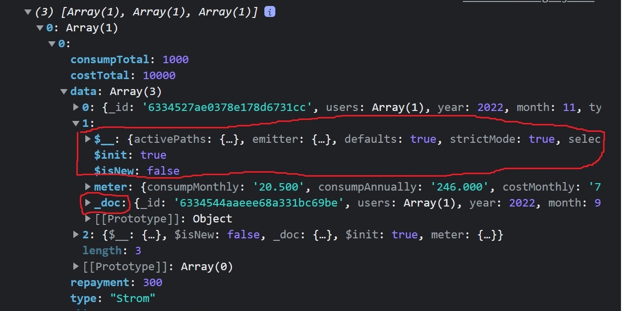 screenshot of array in console