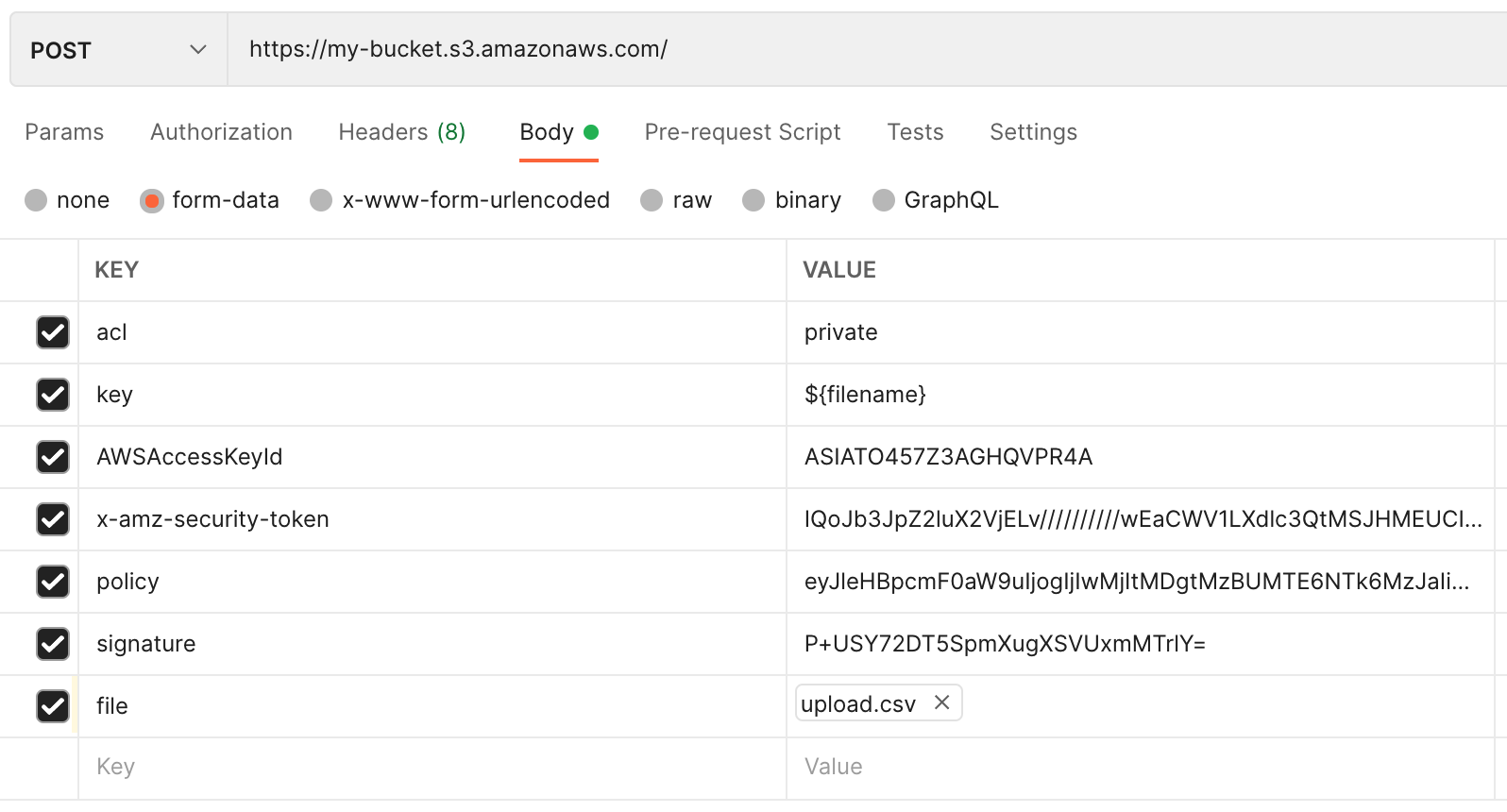 Postman upload fields