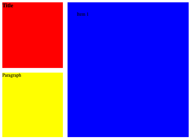 A 2 row layout using grid-template-areas.