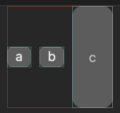 A row of three buttons. The first two buttons are both slightly bigger than their text labels. The third button has expanded to fill the container vertically.