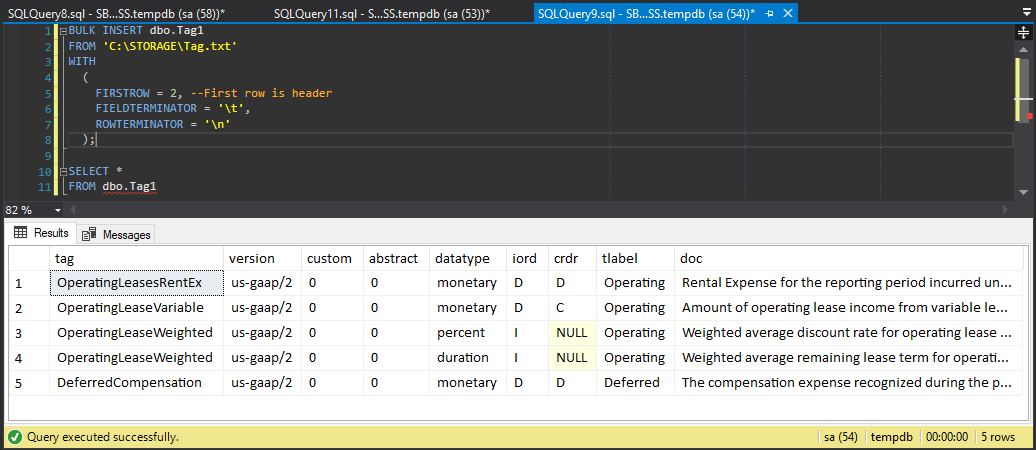 SQL Server Screenshot of Bulk Insert