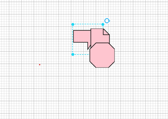 Three pink shapes on top of each other on a graph paper background. The bottom-most has a dashed selection outline rectangle.