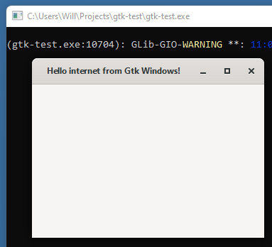 Image of Gtk test program with console behind it