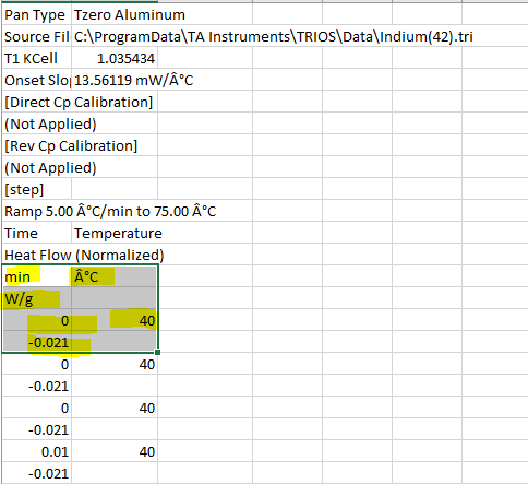 screenshot of csv file