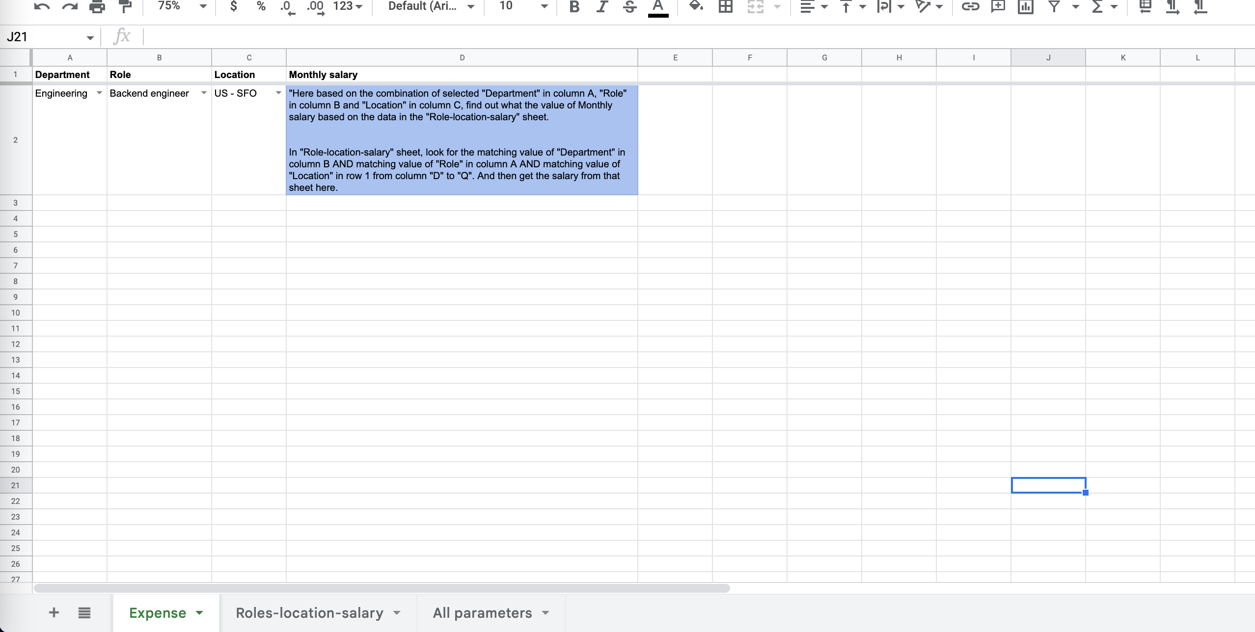 Expense calculation sheet