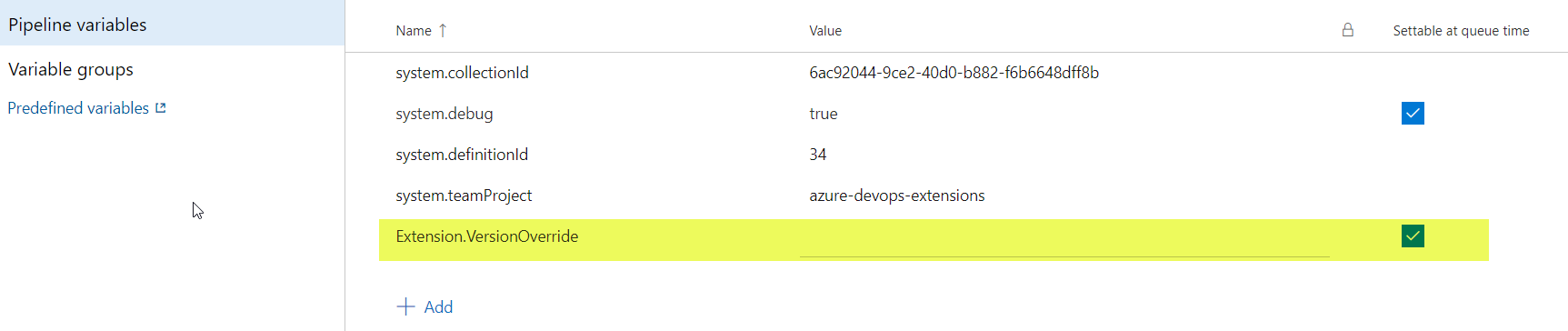 Create variable settable at queue time