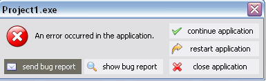 dialog on unhandled exception