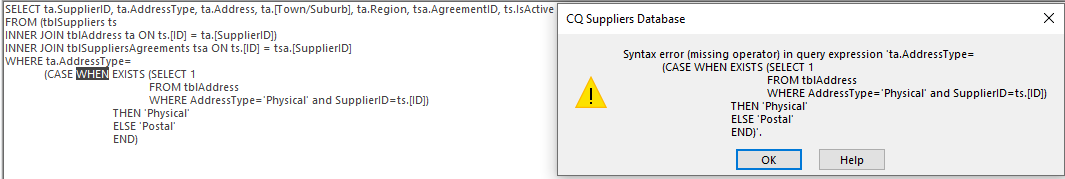 Current Error with SQL Pictured