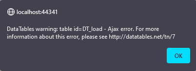 Error shown in browser