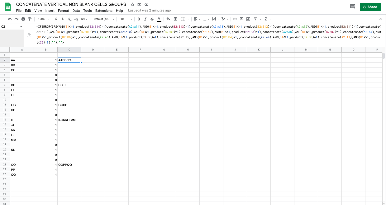 CONCATENATE VERTICAL NON BLANK CELLS GROUPS