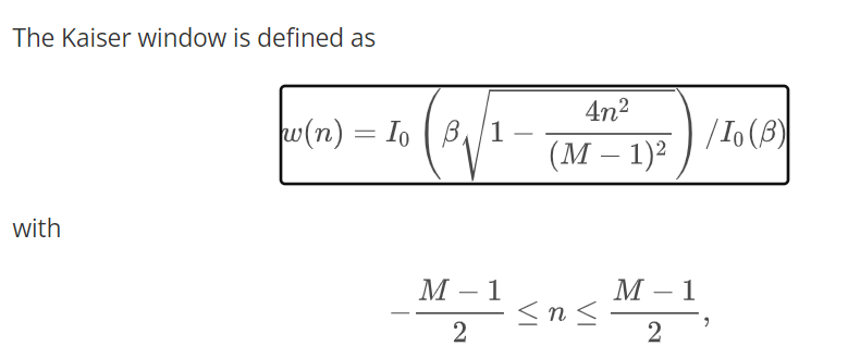 Kaiser Window definition in NumPy