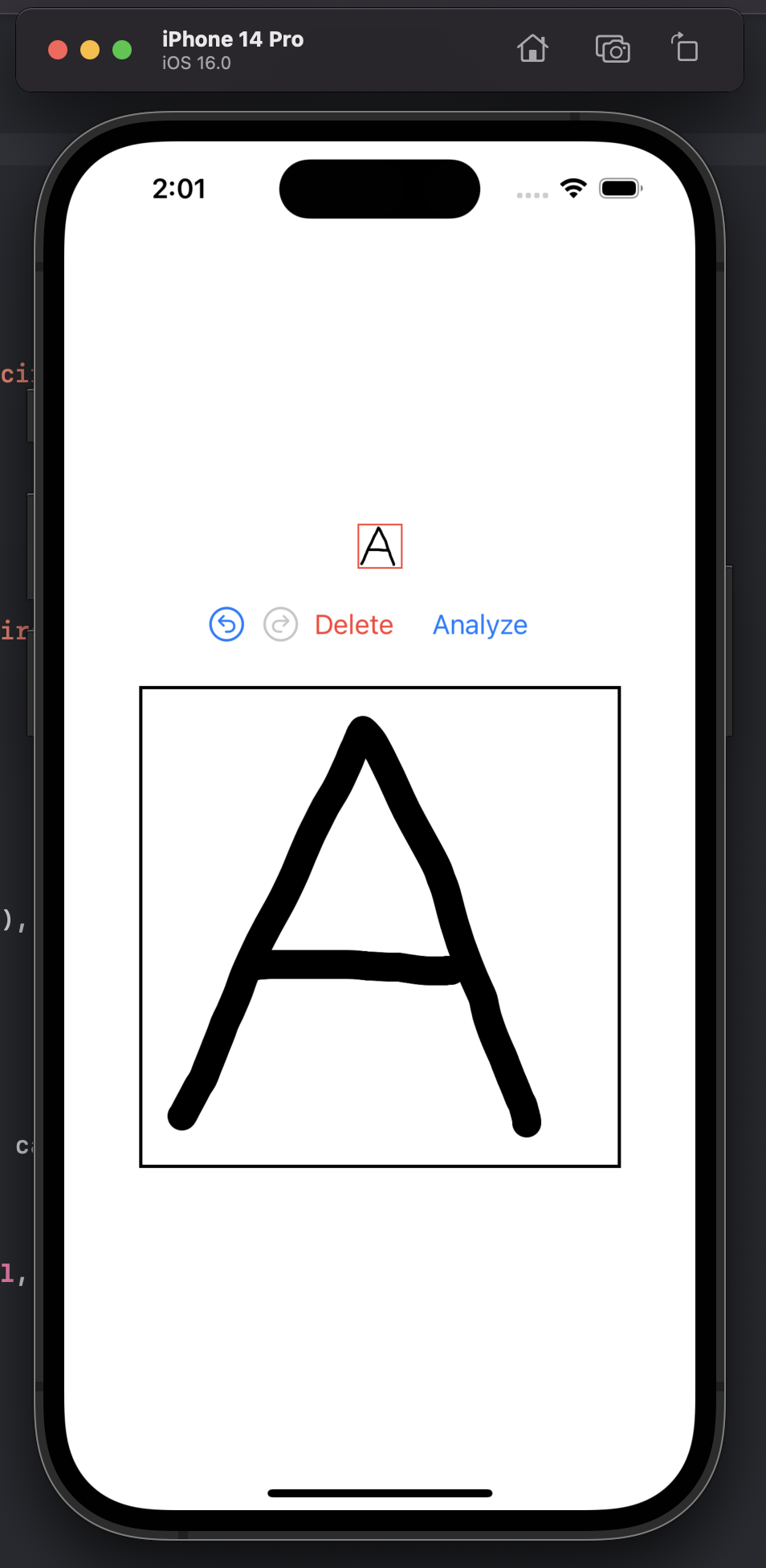 Image of simulator showing canvas view and smaller view of the image derived from the canvas drawing