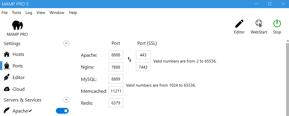 Apache settings in MAMP PRO 5