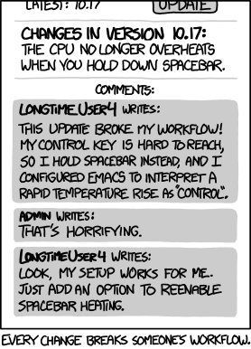 XKCD Comic about breaking a workflow by a fix