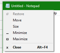 System Menu shown on Notepad