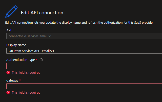 authType and gateway values are missing