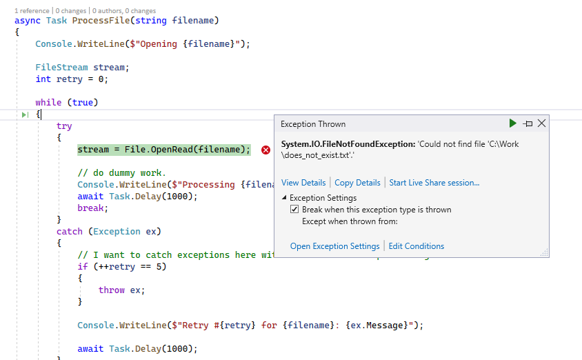 Unhandled exception in Visual Studio