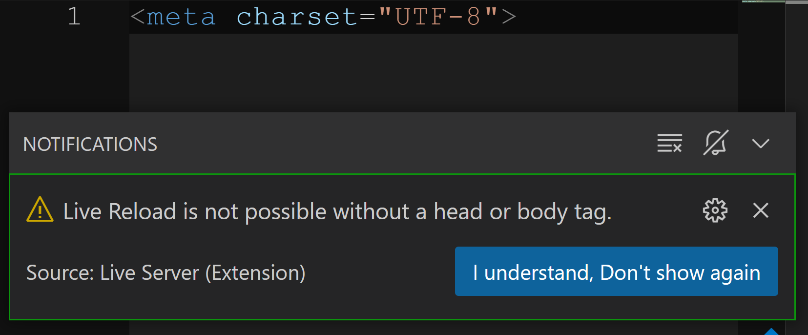 single line document with meta charset tag