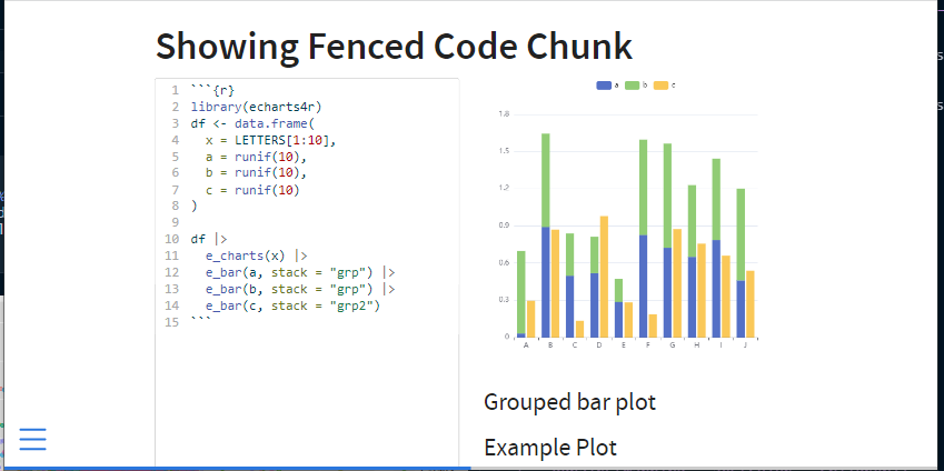 fenced output without showing options