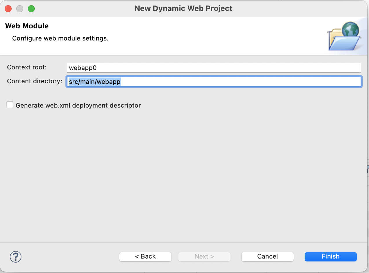 Page 3 in the New Dynamic Web Project wizard