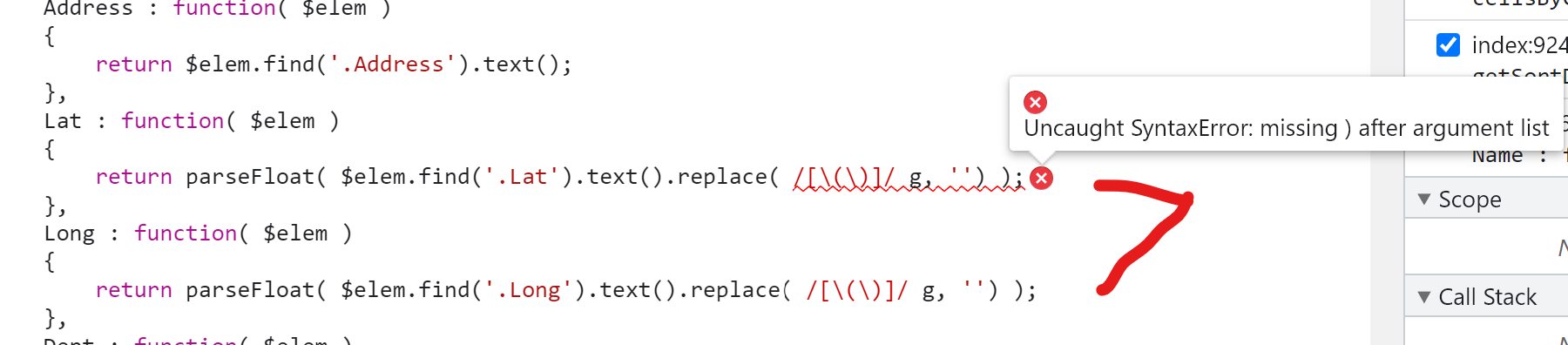 Uncaught SyntaxError: missing ) after argument Regex