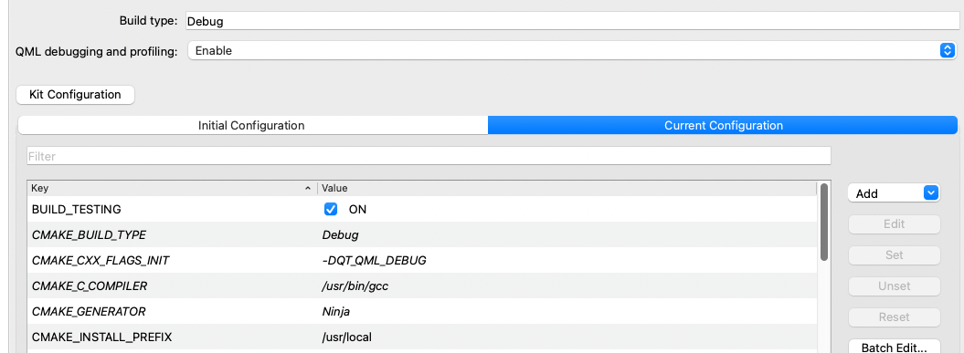 Qt Creator build settings