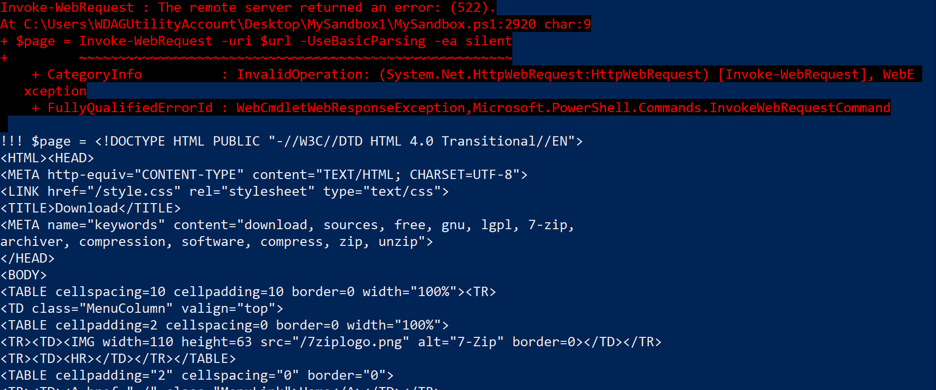 output from Invoke-WebRequest