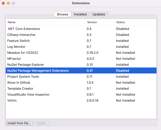 Extensions manager dialog