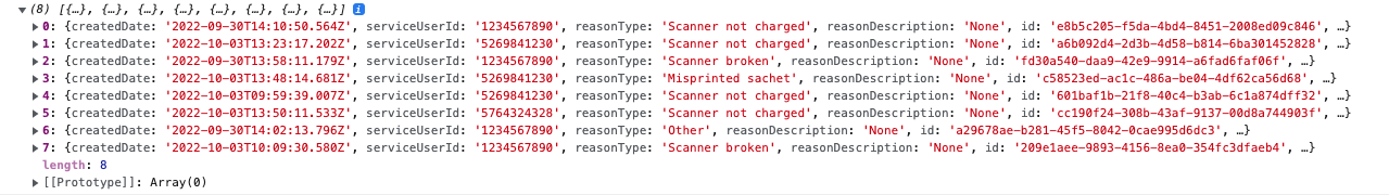 I have logged the results, but for example in this case I only want to display results that have the serviceUserId of '1234567890'