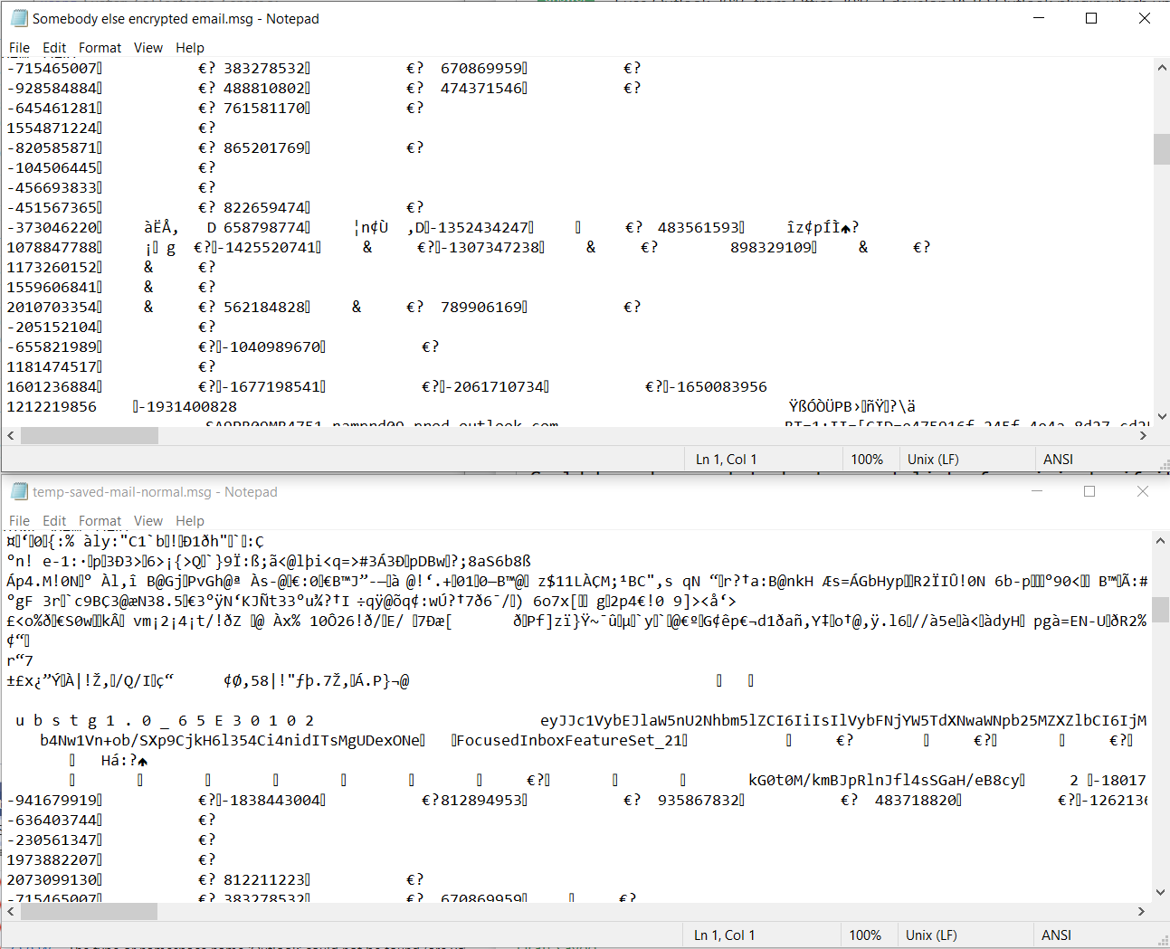 Normal and encrypted .msg files in Notepad