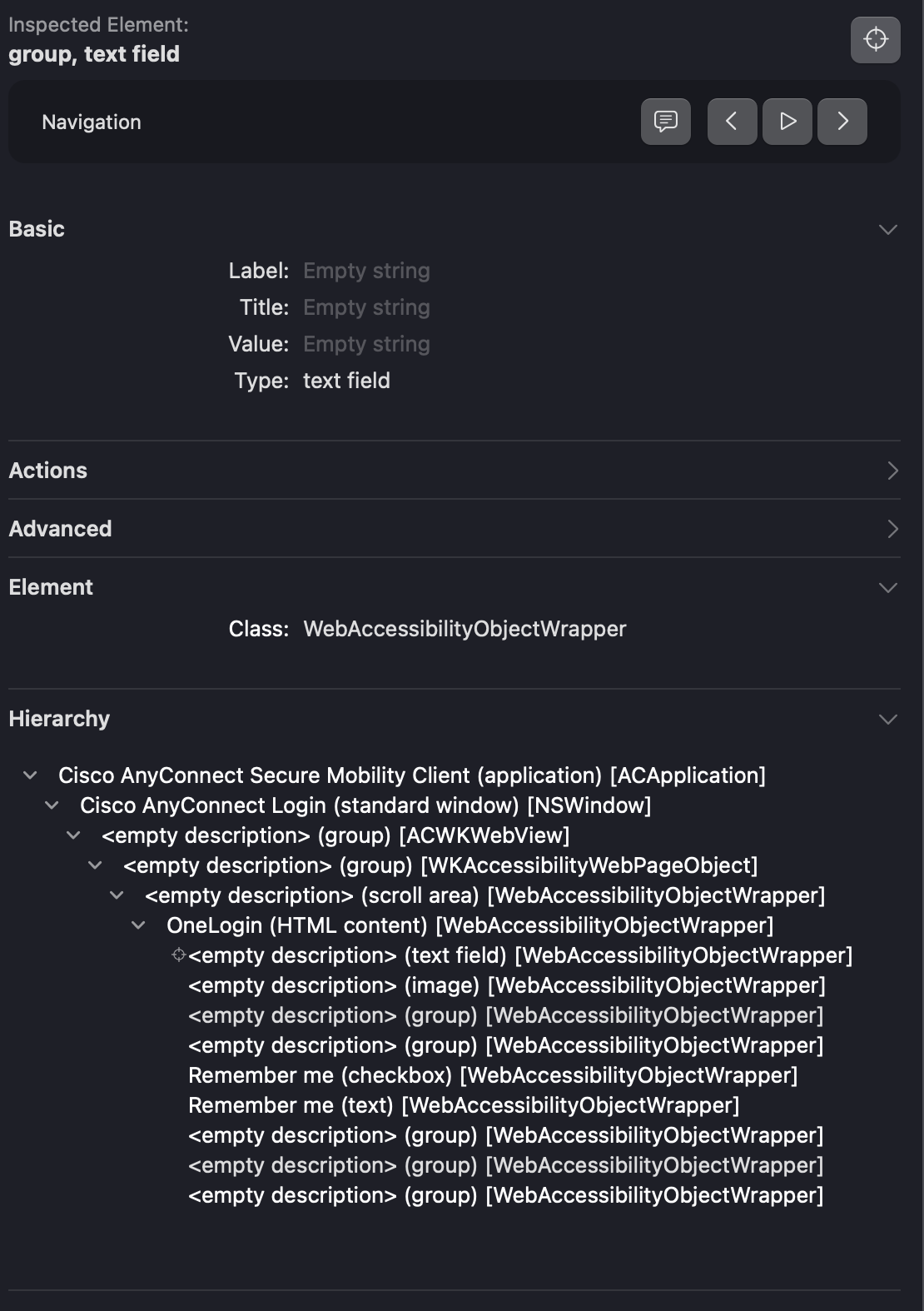 Accessibility Inspector Hierarchy