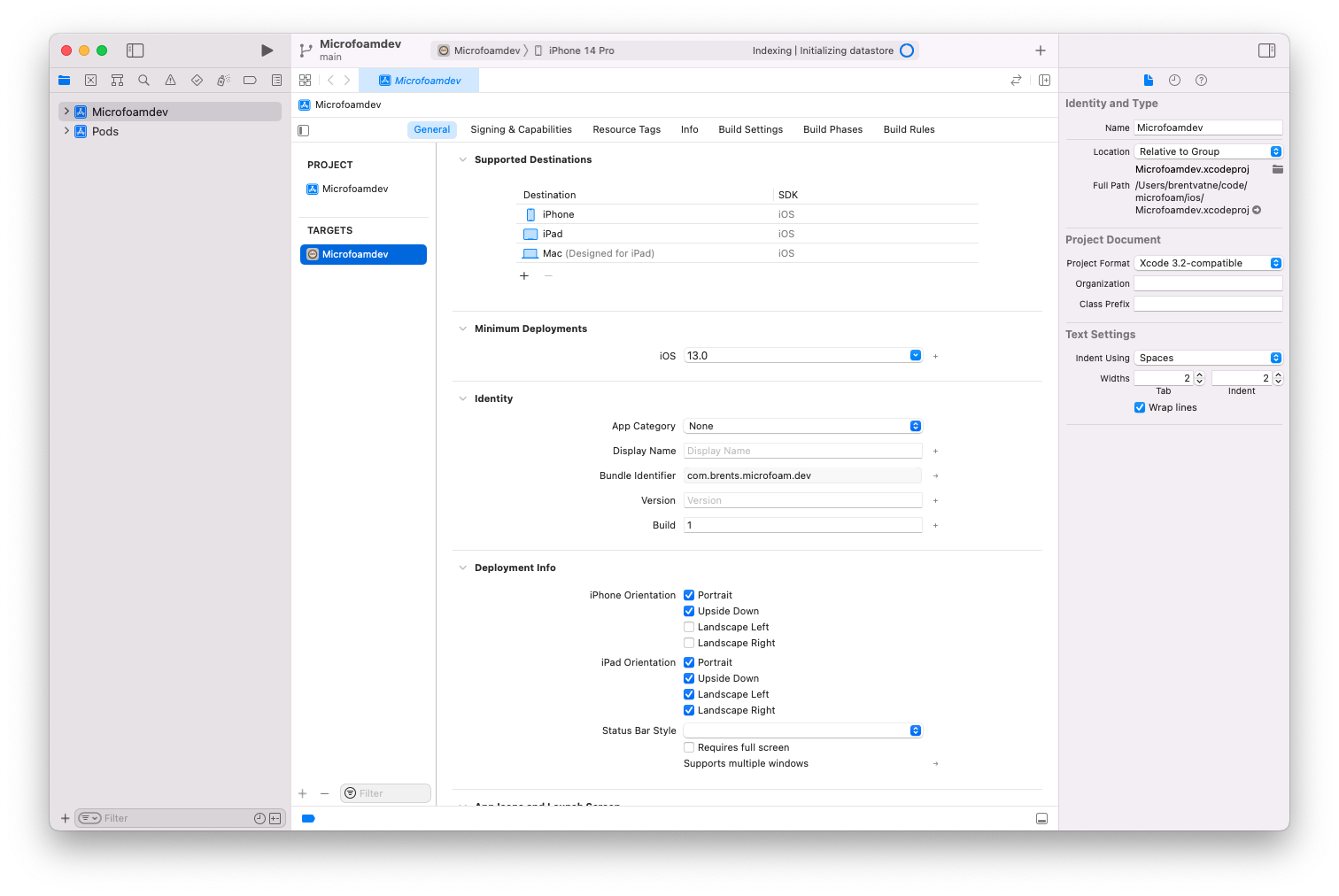 "general" -> minimum deployments on ios