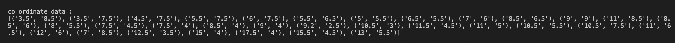 List of x, y co-ordinates