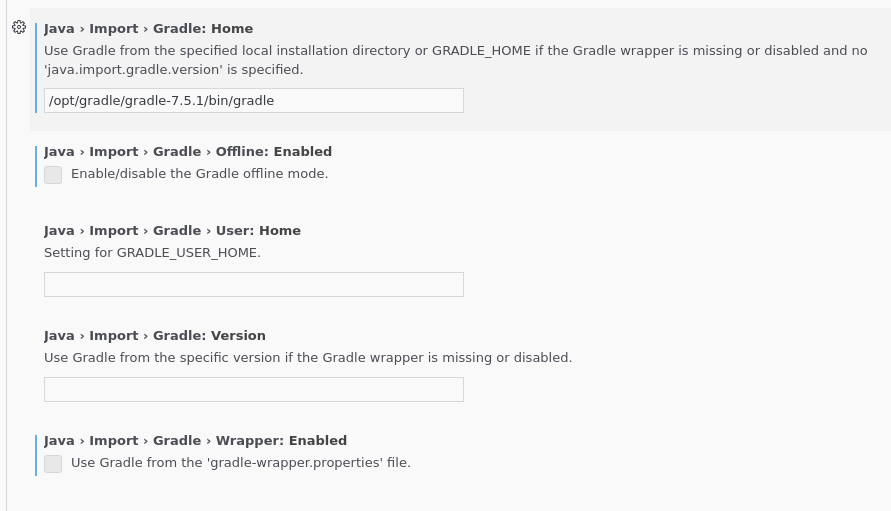 Gradle settinsg in VS Code