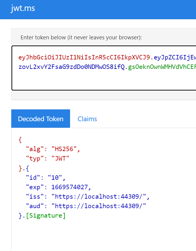 JWT token with id claim