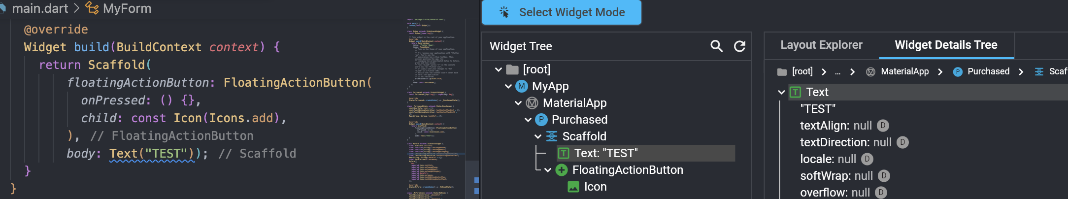 Open the Widget Inspector and switch to the Widet Details Tree