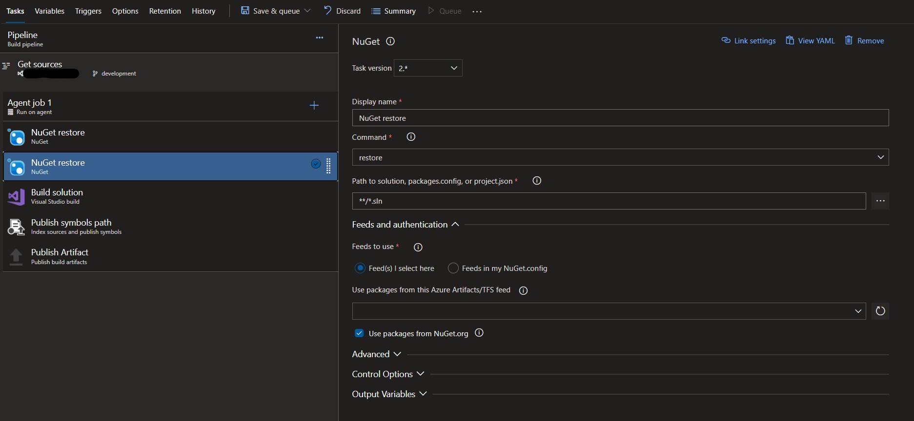 azure pipeline item screenshot