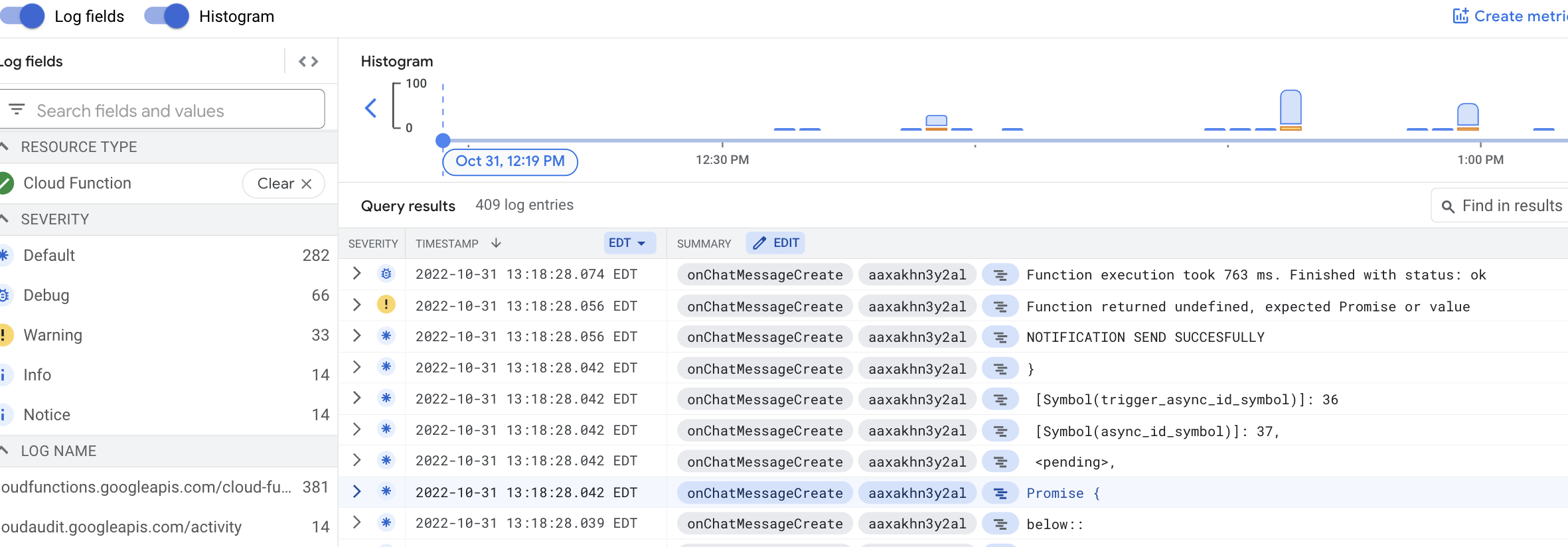 firebase logs