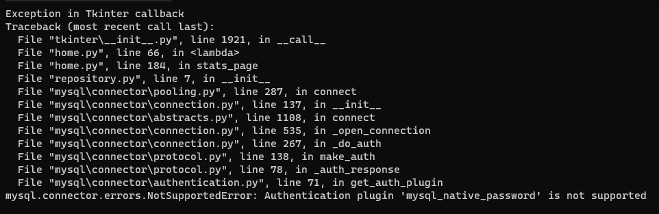 "mysql.connector.errors.NotSupportedError: Authentication plugin 'mysql_native_password'is not supported"