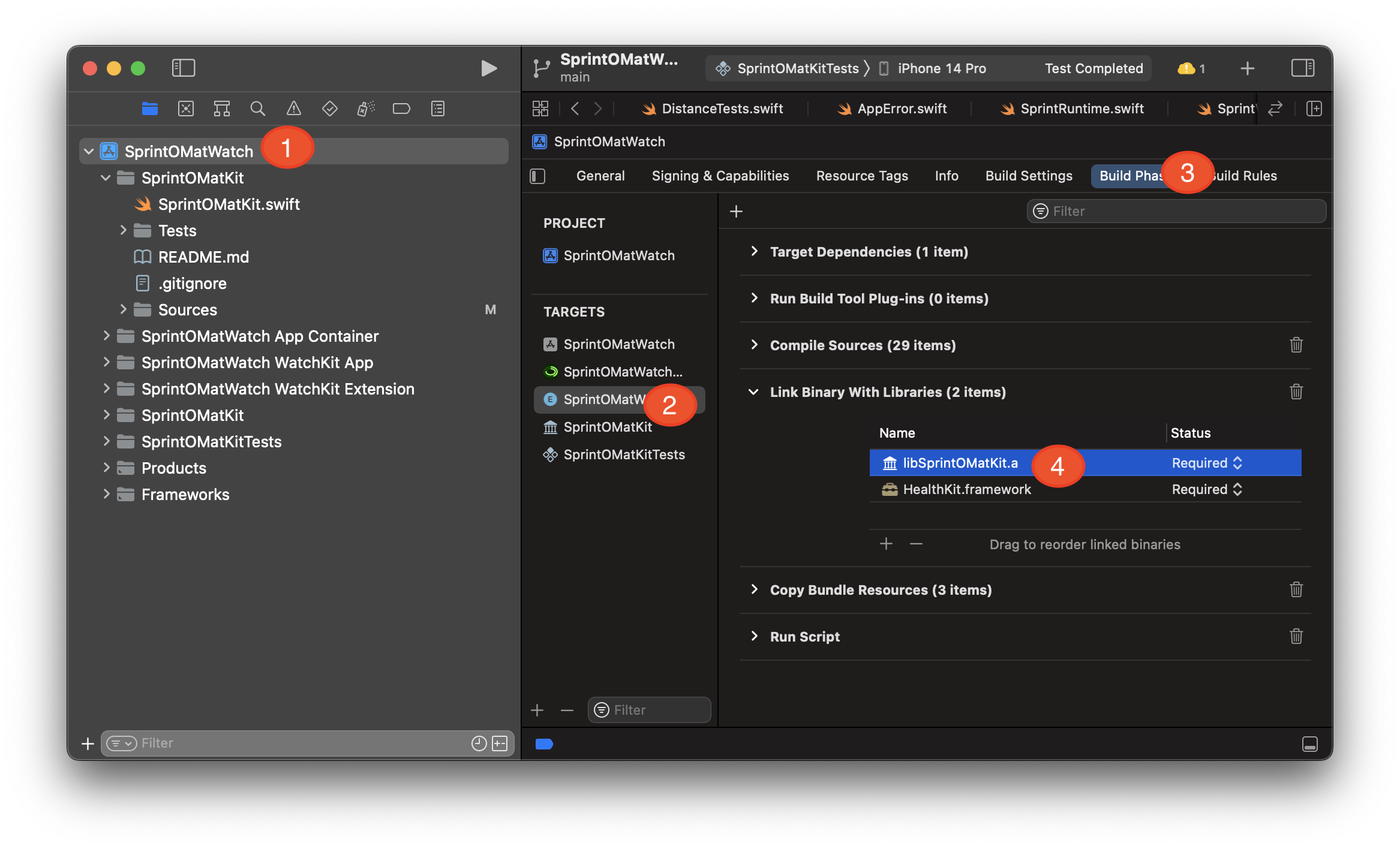 Xcode screenshot showing where each part is from the instructions