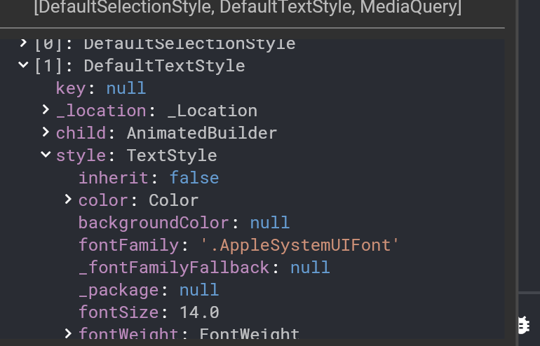 Open the DefaultTextStyle to see the style element, which has all the information